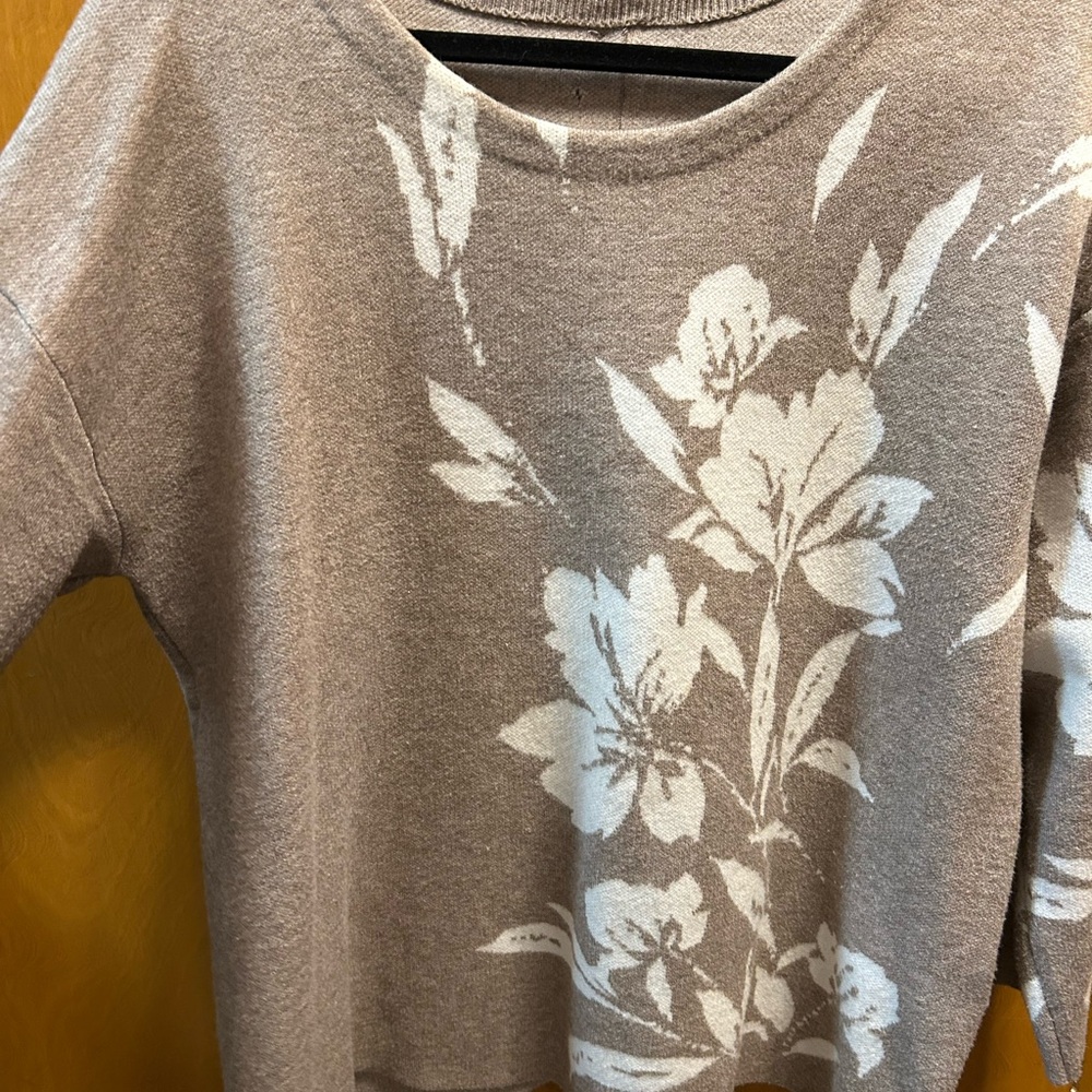Tan Sweater with Cream Florals